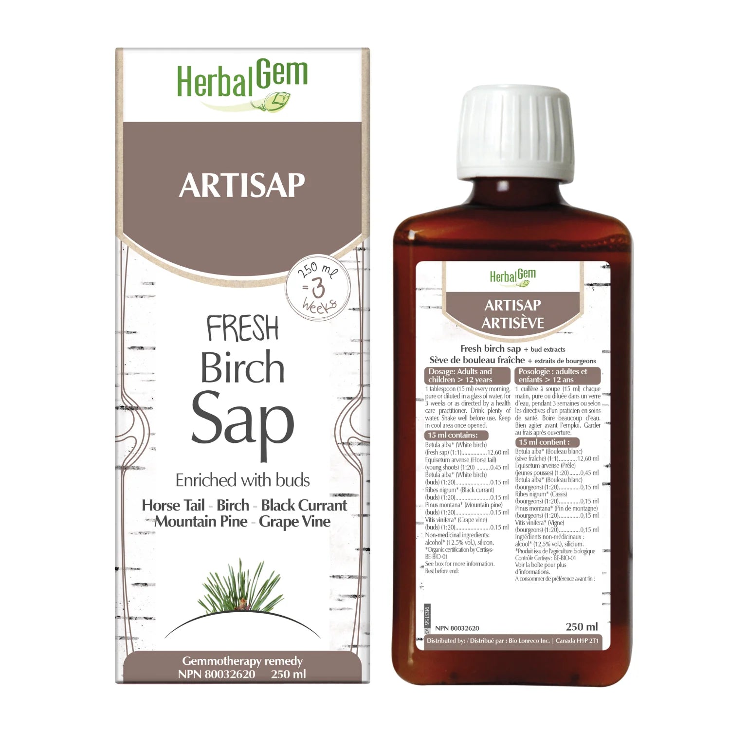 G28 Artisap Gemmotherapy remedy Organic Fresh birch sap + bud extracts 250 ml (Public)