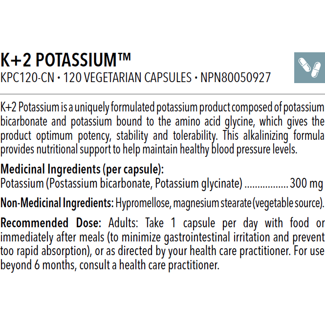 K+2 Potassium™ 120 caps, blood pressure support,