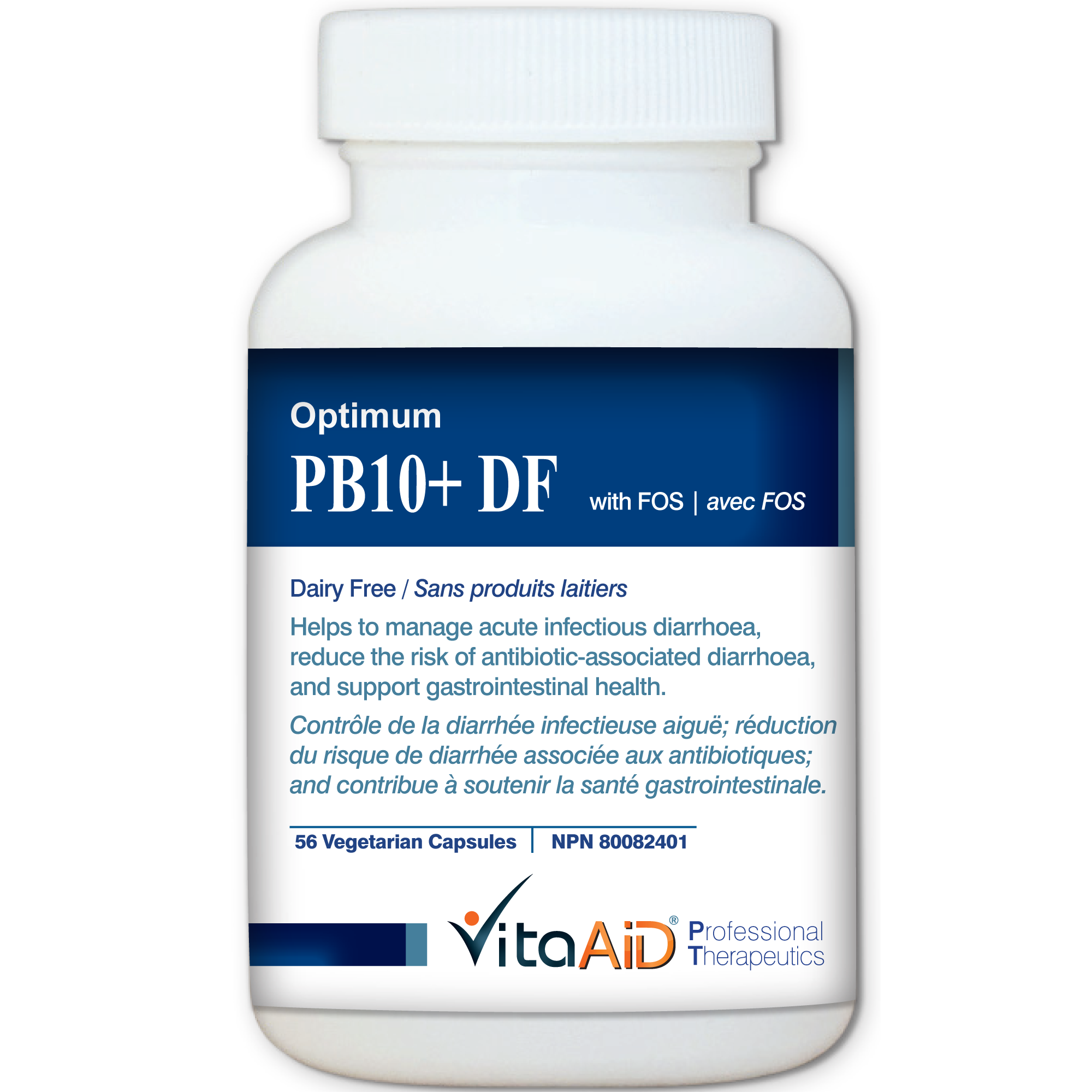 Optimum-PB10 DF (with FOS) Multi-Strain/Dairy Free Probiotic Formula 56 veg caps